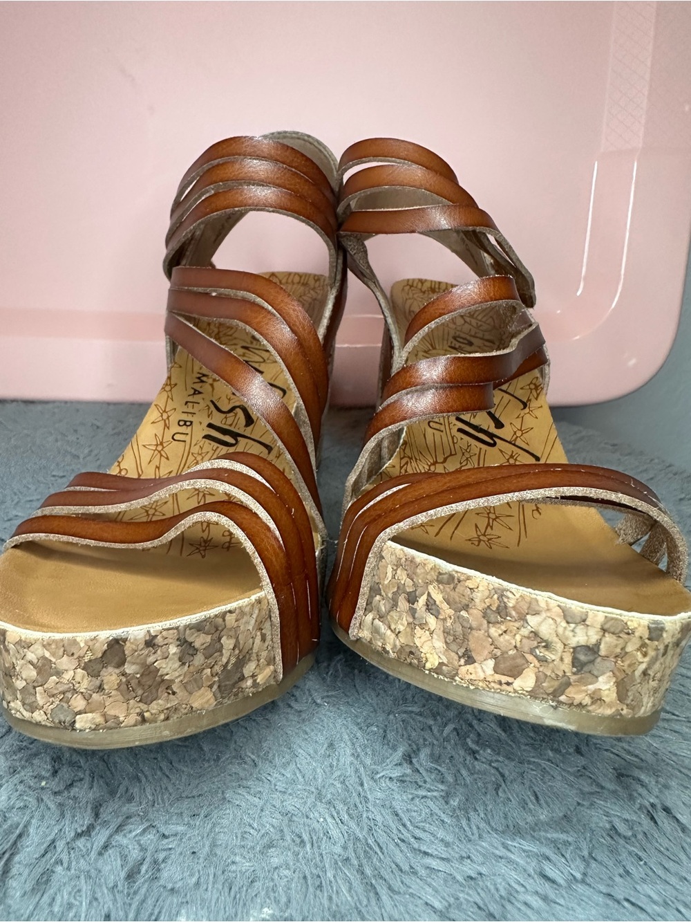 Women’s Brown Strappy Cork Wedge Sandals - Picture 3 of 8